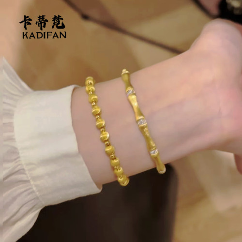 金店同款沙金點鑽拉絲竹節戒指爆款復古拉絲竹節戒指輕奢高級感