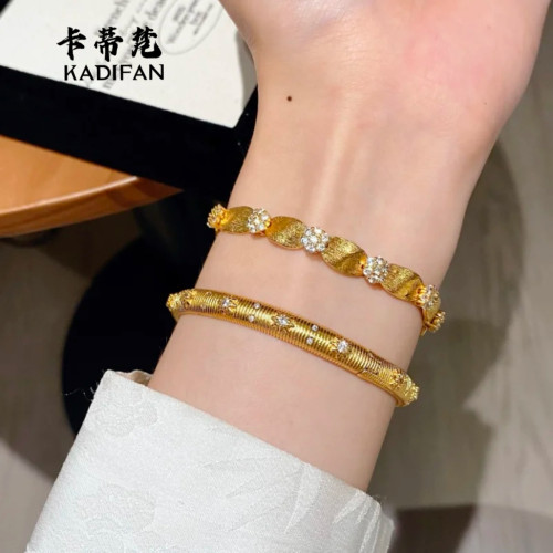 小紅書爆款沙金點鑽花朵拉絲緞帶手鏈女法式輕奢復古曡戴高級感