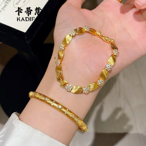小紅書爆款沙金點鑽花朵拉絲緞帶手鏈女法式輕奢復古曡戴高級感