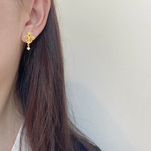 越南沙金復古鳶尾花耳釘女優雅宮廷風鳶尾花時尚氣質耳飾廠家直銷