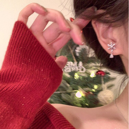 銀針超閃鑲鑽雪花珍珠耳環精致溫柔甜美耳釘鞦鼕高級感聖誕節耳飾