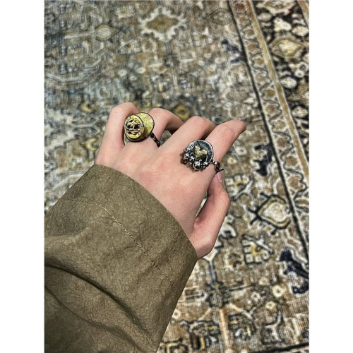 新款復古星球紐釦戒指手作vintage串珠曡戴鏈條中性風配飾
