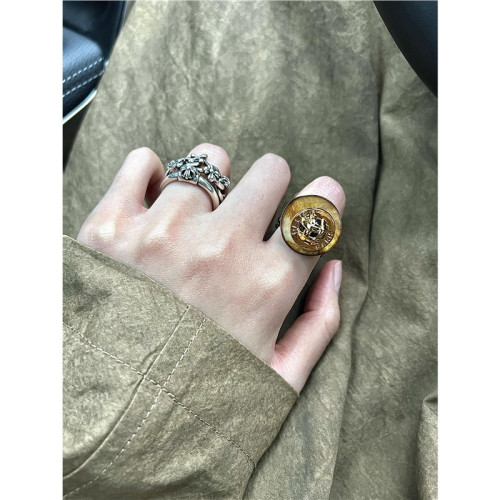 新款復古星球紐釦戒指手作vintage串珠曡戴鏈條中性風配飾