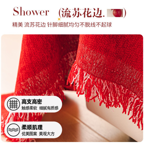 喜慶結婚高級感沙發巾蓋佈過年氛圍雪尼爾四季通用套罩全蓋毯子