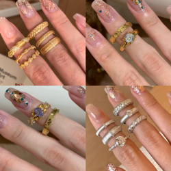 中古vintage鋯石麥穗開口戒指女小衆百搭指環復古輕奢高級感手飾