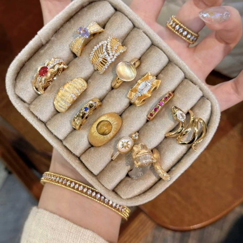 中古vintage鋯石麥穗開口戒指女小衆百搭指環復古輕奢高級感手飾
