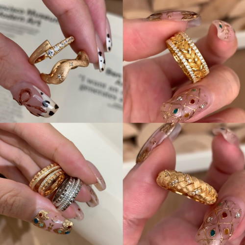 中古vintage鋯石麥穗開口戒指女小衆百搭指環復古輕奢高級感手飾