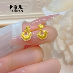 金店同款沙金點鑽拉絲祥雲福祿耳釘古法黃金色輕奢高級感耳飾