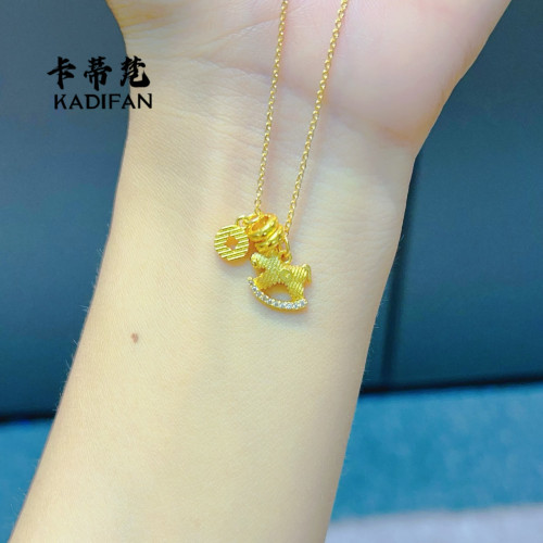 金店同款沙金馬上有錢花項鏈新款點鑽搖搖馬錢幣吊墜2024爆款送禮