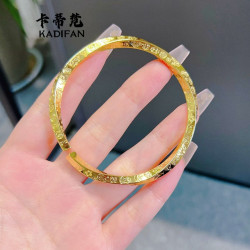 久不掉色沙金亮麪扭花吉言手鐲新中式時尚百搭高級感金色手環