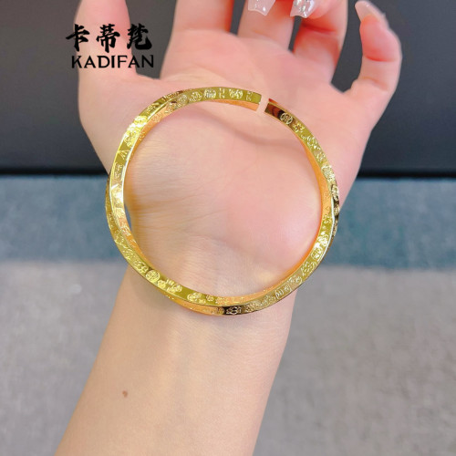 久不掉色沙金亮麪扭花吉言手鐲新中式時尚百搭高級感金色手環