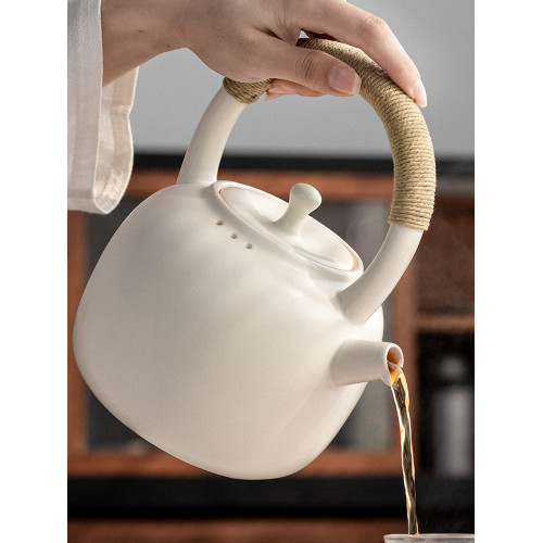 落笙白陶瓷圍爐煮茶壺家用電陶爐明火燒水壺提梁壺泡茶日式囌打釉