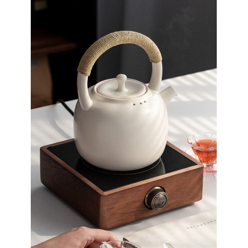 落笙白陶瓷圍爐煮茶壺家用電陶爐明火燒水壺提梁壺泡茶日式囌打釉