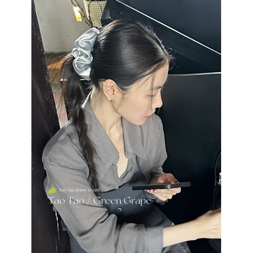 ins銀色紥馬尾丸子頭大腸發圈