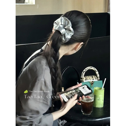 ins銀色紥馬尾丸子頭大腸發圈