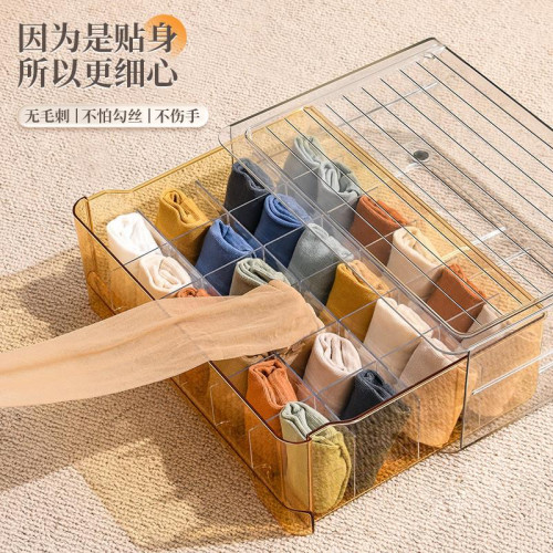 家用內衣收納盒衣櫃抽屜式透明整理箱內褲襪子分格三郃一收納盒