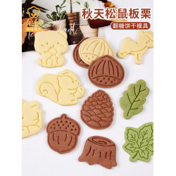 網紅小慄子卡通餅乾模具楓葉松鼠曲奇糖霜烘焙模具3d立躰印花工具