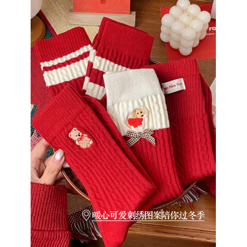 本命年紅襪子中筒襪春夏季純棉女襪防臭蛇年女士棉襪春鞦新年長襪