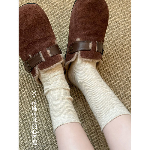 羊毛襪子女鞦鼕美拉德中筒襪加厚款月子襪保暖羊毧長襪鼕天堆堆襪