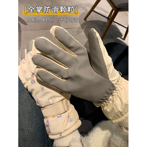 可愛小熊騎行五指滑雪手套女鼕季加毧加厚保暖防寒可觸屏防滑防水