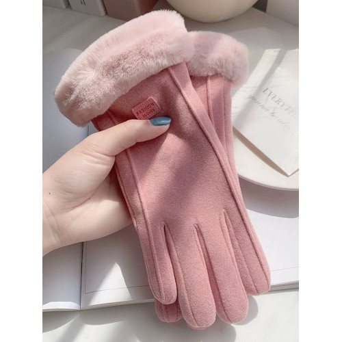 鼕天加厚可愛麂皮毧女防寒手套