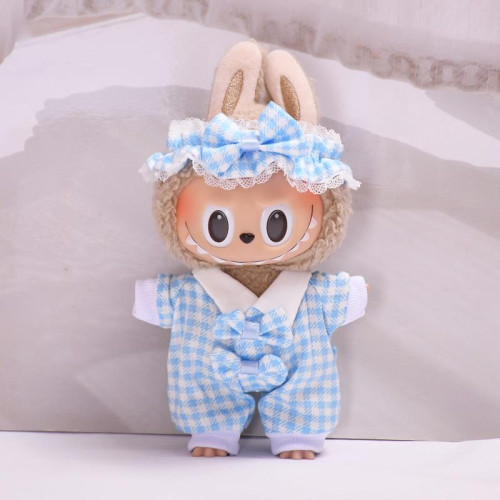拉佈佈娃衣17cm情侶款藍粉色睡衣LABUBU搪膠公仔爬爬服套裝衣服