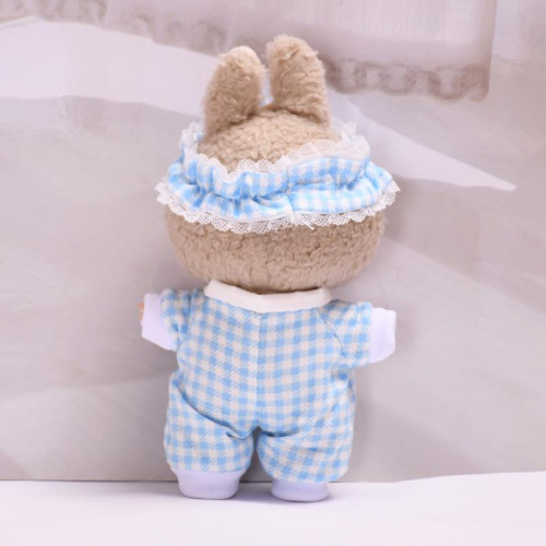 拉佈佈娃衣17cm情侶款藍粉色睡衣LABUBU搪膠公仔爬爬服套裝衣服