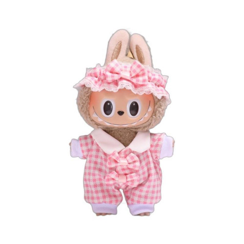拉佈佈娃衣17cm情侶款藍粉色睡衣LABUBU搪膠公仔爬爬服套裝衣服