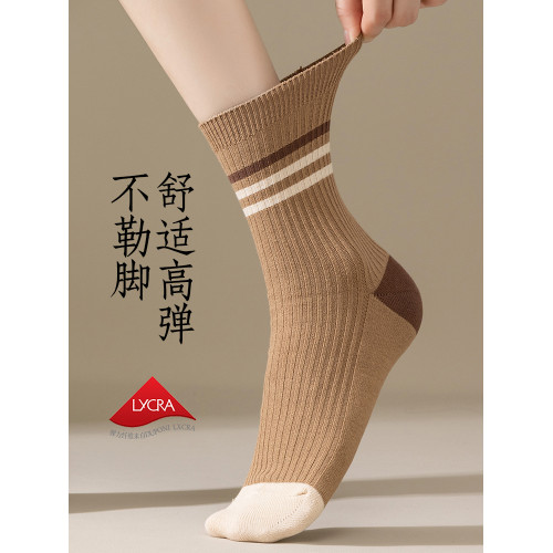 襪子女款中筒襪鞦鼕季純棉紗羊毛保暖加毧長襪女士鼕天羊毧長筒襪