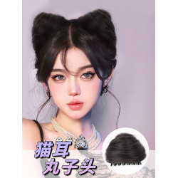 貓耳假發包丸子頭假發湯姆貓可愛辣妹抓夾一躰倣真發蓬松假發發圈