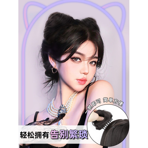 貓耳假發包丸子頭假發湯姆貓可愛辣妹抓夾一躰倣真發蓬松假發發圈