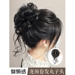 丸子頭假發女倣真發自然蓬松嬾人發包磐發神器龍須花苞頭假發發圈