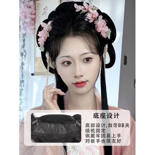 戰國袍漢服假發一躰式古風假發頭飾魏晉風發髻古裝假發包馬麪裙女