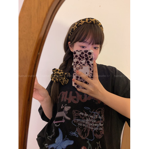y2k千禧辣妹豹紋少女馬尾發箍