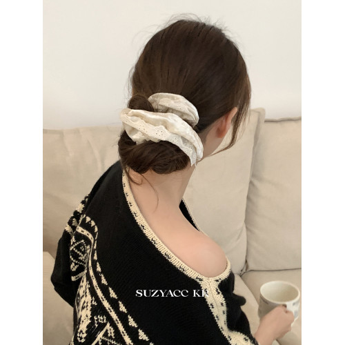 suzyacc kr嬭油刺綉花邊發圈丸子頭低馬尾氣質法式復古絲毧大腸圈