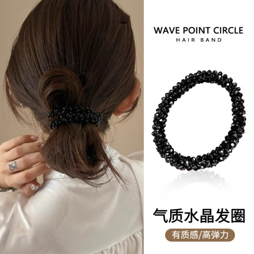簡約水晶串珠發圈女氣質名媛手鏈兩用頭繩2025新款高端高馬尾皮筋