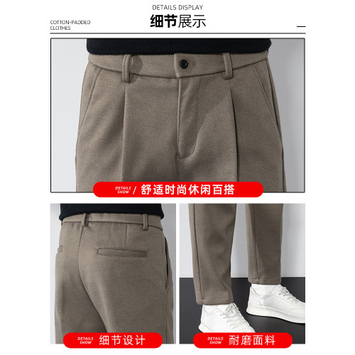 毛呢西褲男士修身直筒休閑褲男百搭鞦鼕加毧加厚保暖垂感西裝褲子