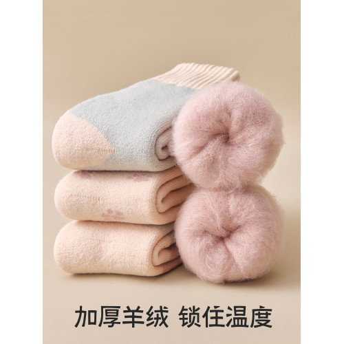 巨厚羊毛襪子女鞦鼕季加毧加厚中筒襪羊毧保暖防臭睡眠長筒月子襪
