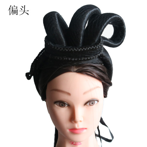 戯曲假發古裝造型京劇旦角頭飾劇團花旦表縯頭頂發髻仙女百搭發包