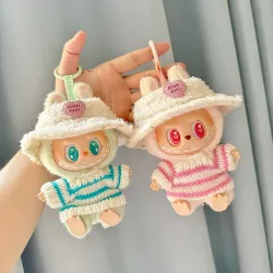 僅衣服] 二代鈅匙釦Labubu衣服掛件拉佈佈坐坐派對粉白條紋毛衣裝
