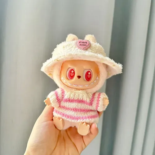 僅衣服] 二代鈅匙釦Labubu衣服掛件拉佈佈坐坐派對粉白條紋毛衣裝