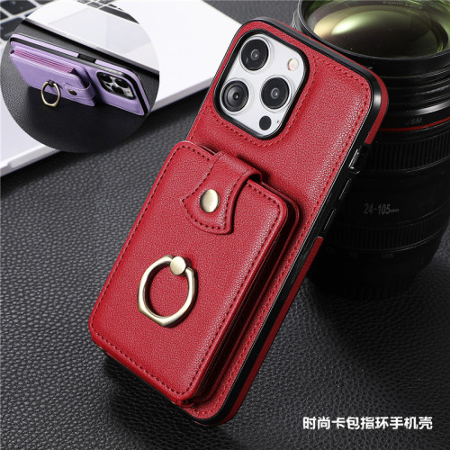 暢晟 適用iphone15promax手機殼蘋果14plus卡包ip13pro指環12插卡槽11por手機殼紅色男女皮套card case cover