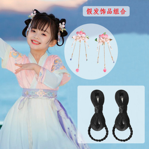 兒童古裝假發古風造型女漢服蝴蝶結發包百搭縯出甜美發髻發夾組郃