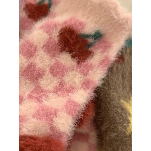 卡通倣水貂毧長襪子睡眠襪女鼕季加毧加厚保暖珊瑚毧中筒月子家居