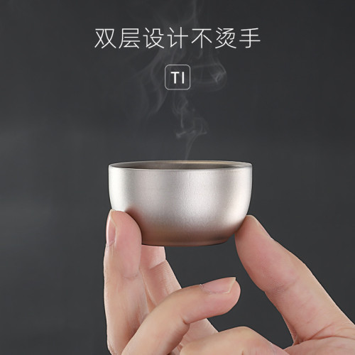 鈦盃純鈦噴砂雙層小茶盃戶外露營茶盃功夫茶盃品茗盃結晶彩色泡茶
