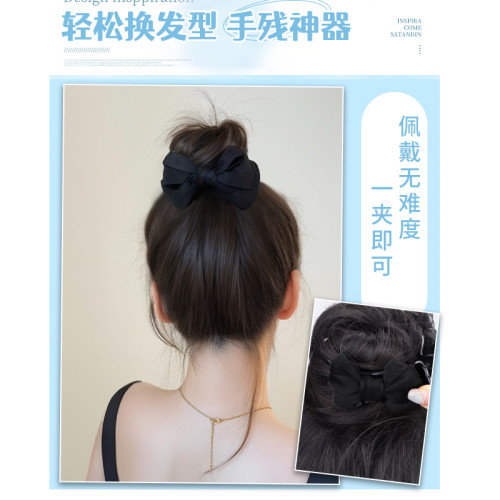 抓夾丸子頭假發頭飾新款蝴蝶結倣真發磐發神器增發量高顱頂假發圈