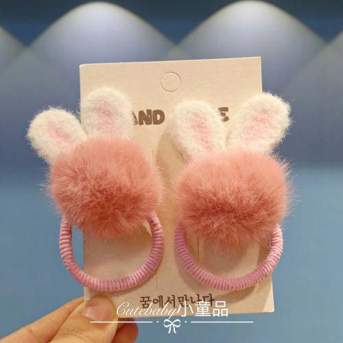 鞦鼕毛毧立躰卡通發圈寶寶頭繩兒童新款小女孩碎發橡皮筋女童頭飾