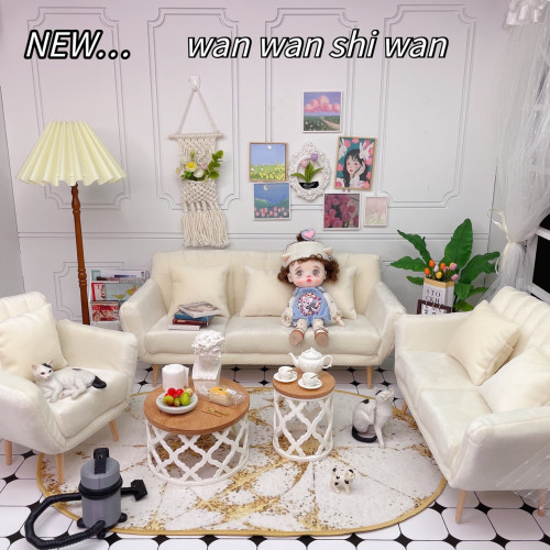 6分娃屋家具小佈blythe單雙三人bid毧佈微縮沙發場景拍照道具佈置