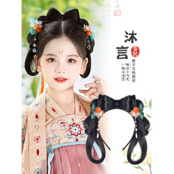 一躰式頭飾古裝女童蝴蝶結假發