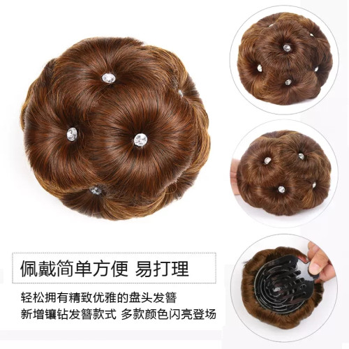 假發女九朵花發包假發圈頭花磐發器蓬松自然花苞丸子頭嬾人假發包